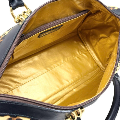 VERSACE Vintage Logo Leopard Baroque Crown Satchel Bag Yellow Black 902314
