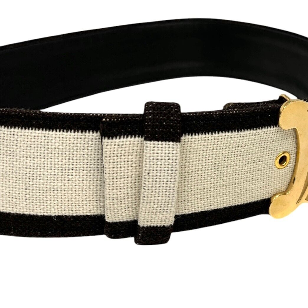 CELINE Vintage Macadam Logo Belt Fashion Accessory Brown Gold Cotton