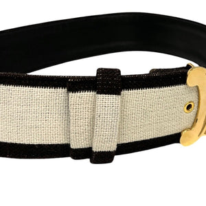 CELINE Vintage Macadam Logo Belt Fashion Accessory Brown Gold Cotton