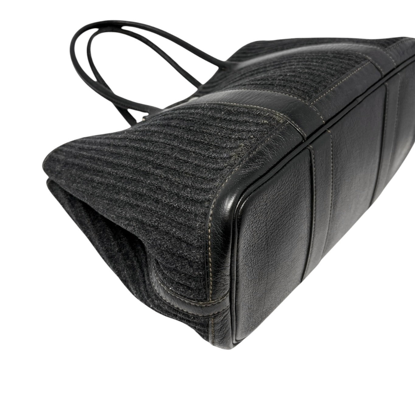 HERMES Vintage Ribbed Wool Garden Party 30 PM 2way Bag Black Silver Leather