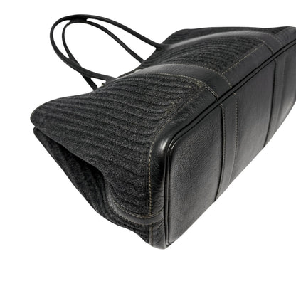 HERMES Vintage Ribbed Wool Garden Party 30 PM 2way Bag Black Silver Leather
