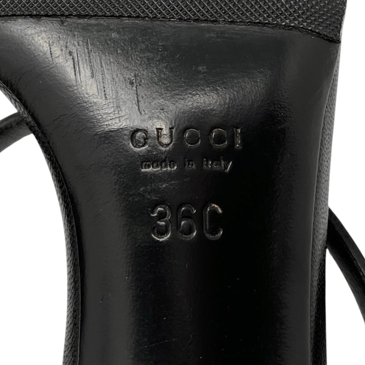 GUCCI Vintage GG Logo Slide Sandals Heels #36 Studs Stiletto Black Gold Leather