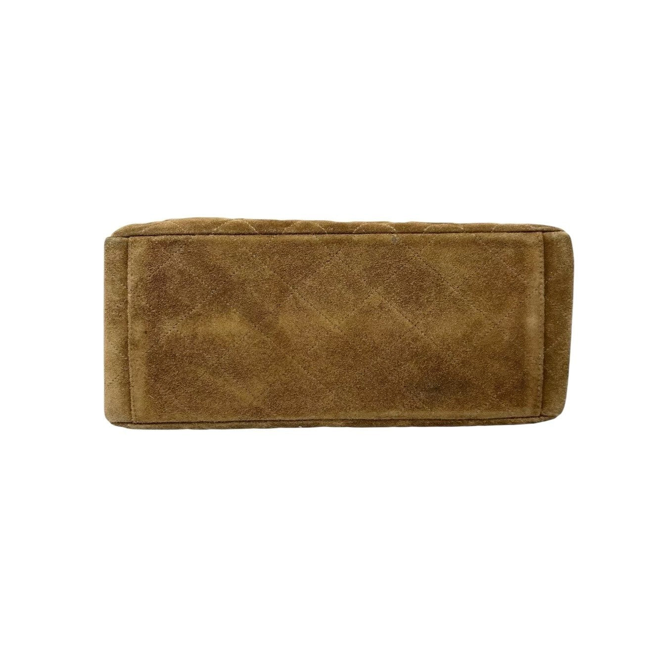 CHANEL Vintage CC Logo Turnlock Quilted Suede Flap Shoulder Bag Brown