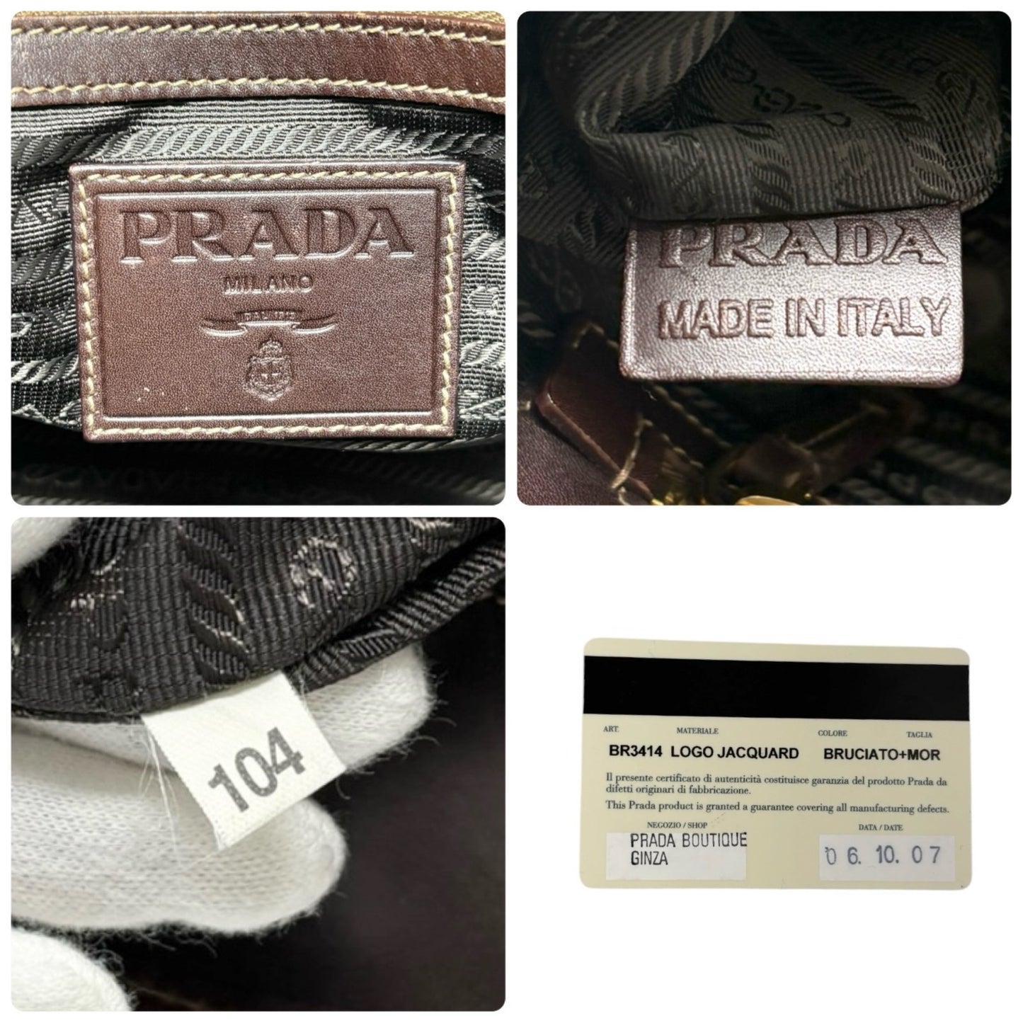 PRADA Vintage Triangle Logo Milano Jacquard Canvas Shoulder Tote Bag Brown Gold