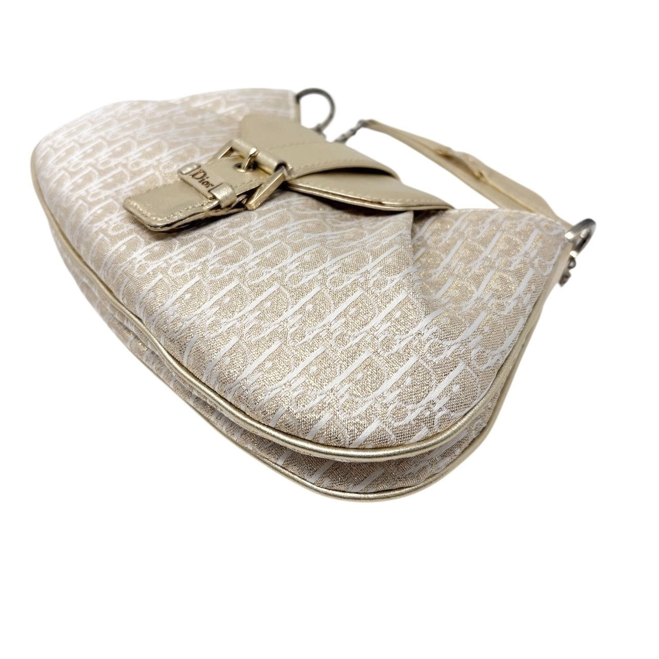 Christian Dior Vintage 2002 Trotter Monogram Chain Mini Bag Pochette White Gold