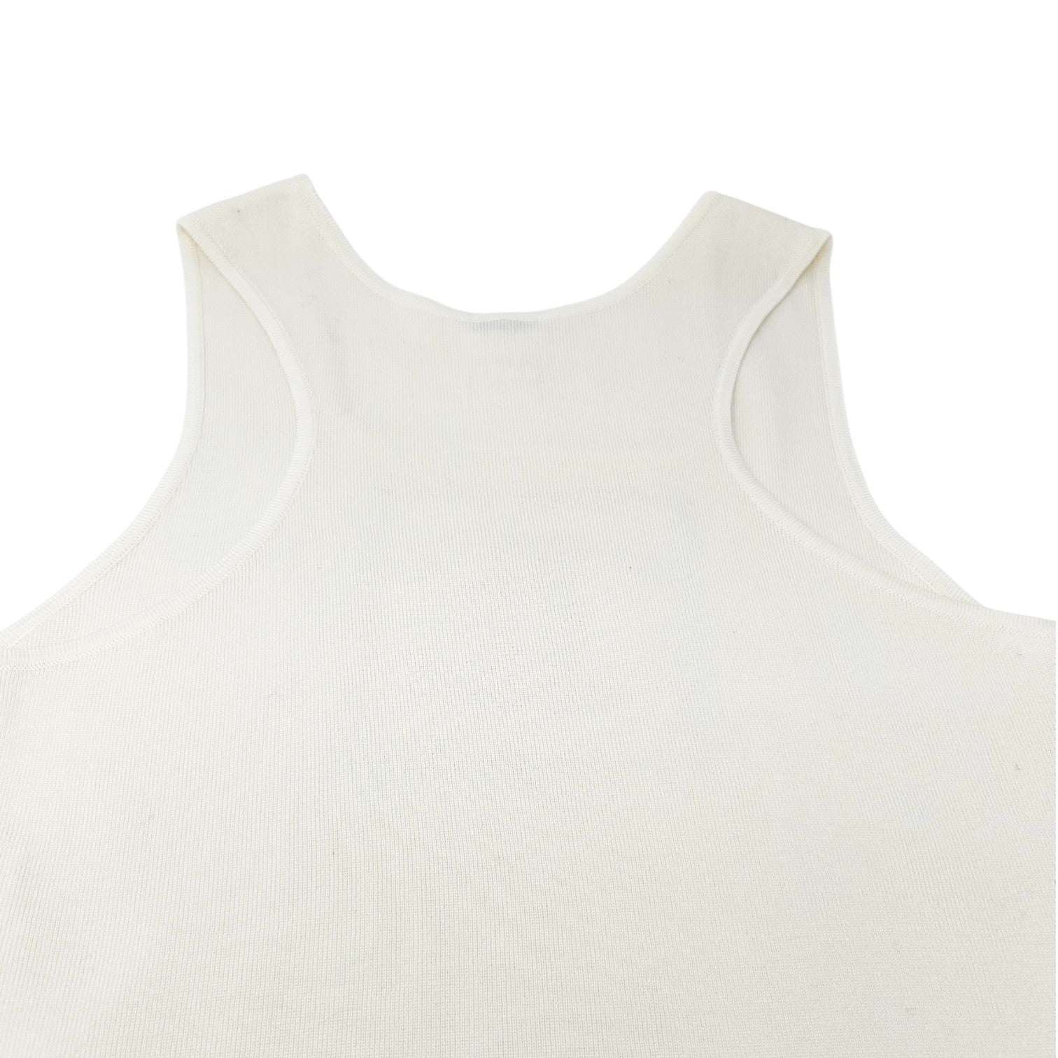 CHANEL Vintage 01P CC Logo Tank Top #46 White Cream Silver Cotton Sleeveless
