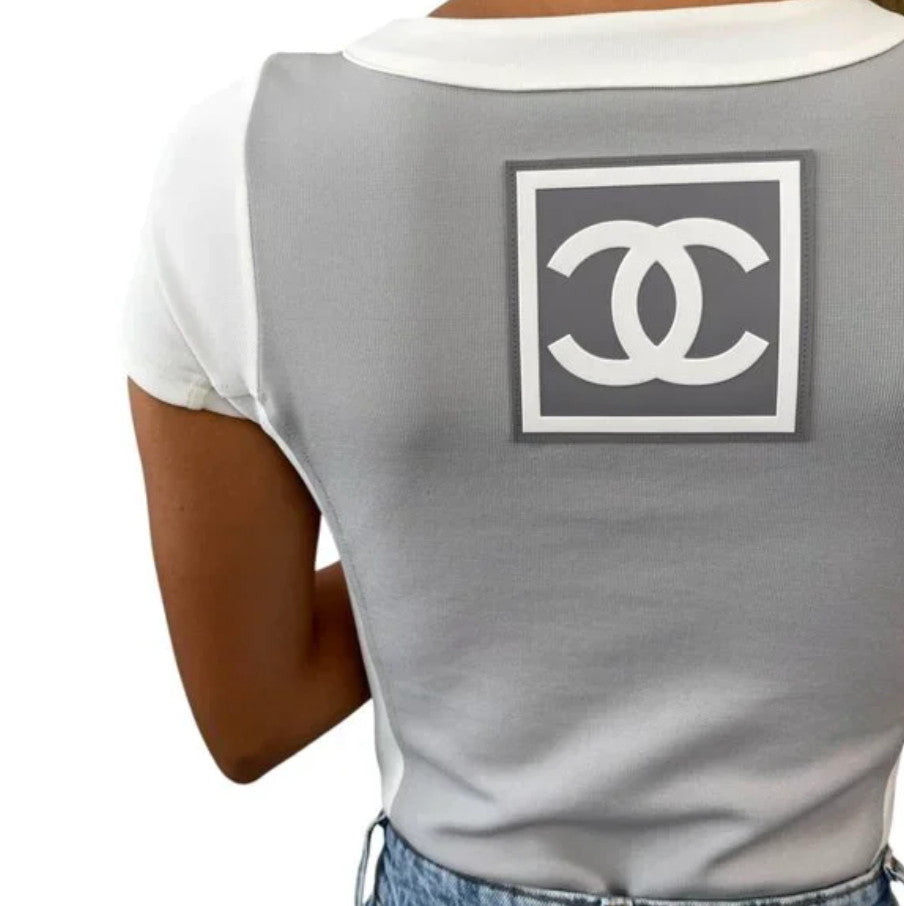 CHANEL Sport Vintage 01P CC Rompers One Piece #34 Zip Gray White Nylon