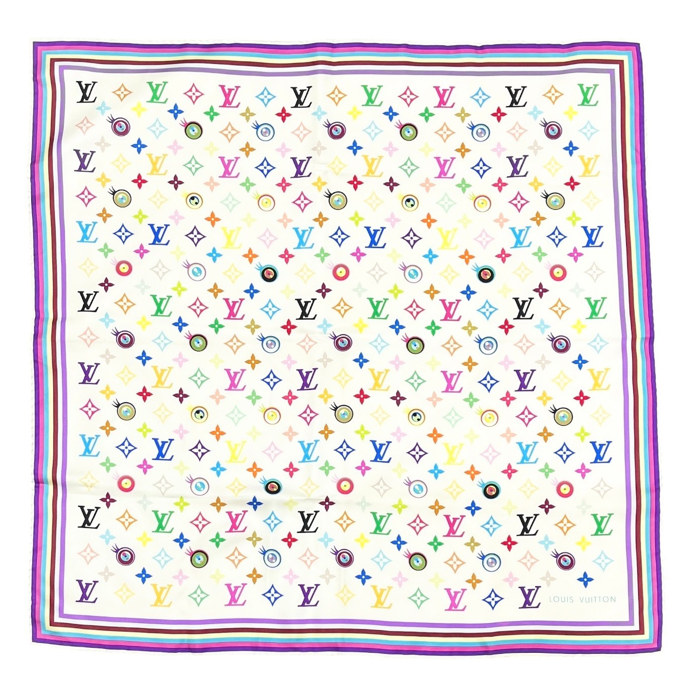 LOUIS VUITTON Vintage LV Eye Love Monogram Logo Multicolor Scarf Wrap Shawl