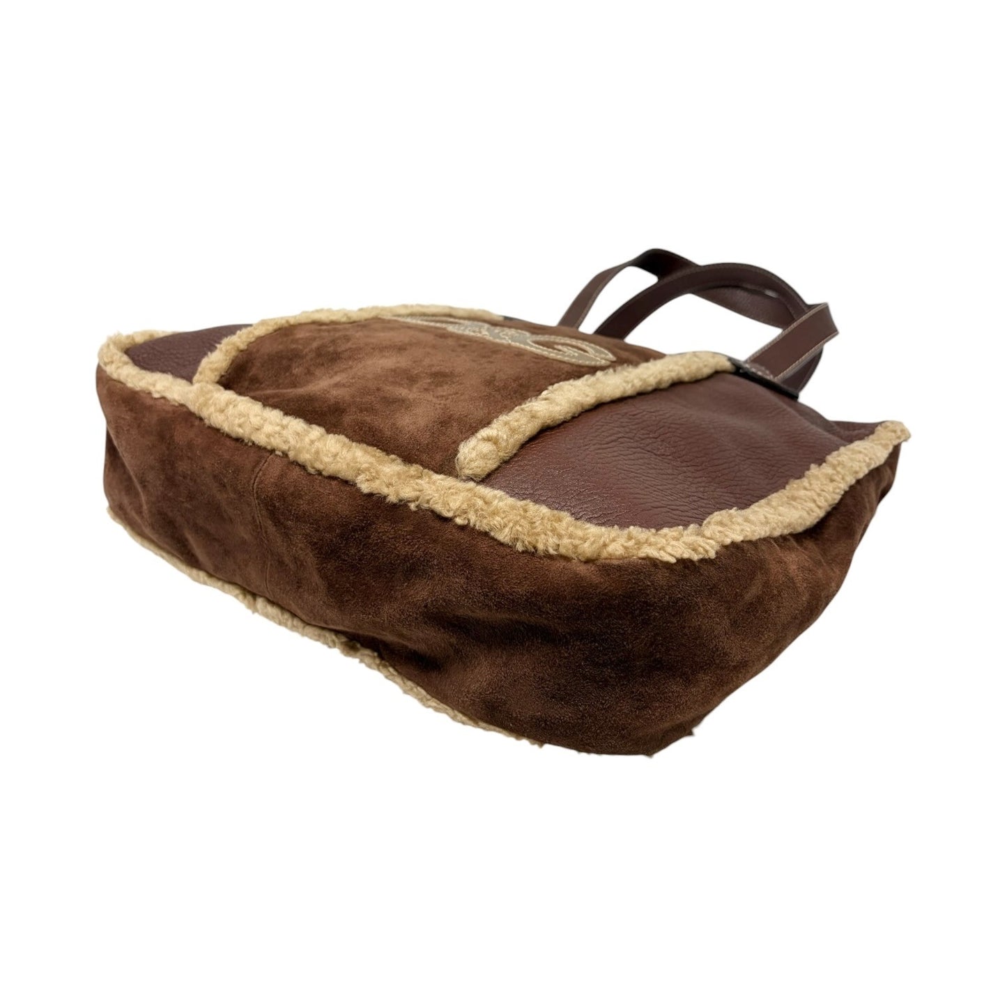DOLCE&GABBANA Vintage DG Logo Fur Tote Shoulder Bag Brown Beige Suede 902426