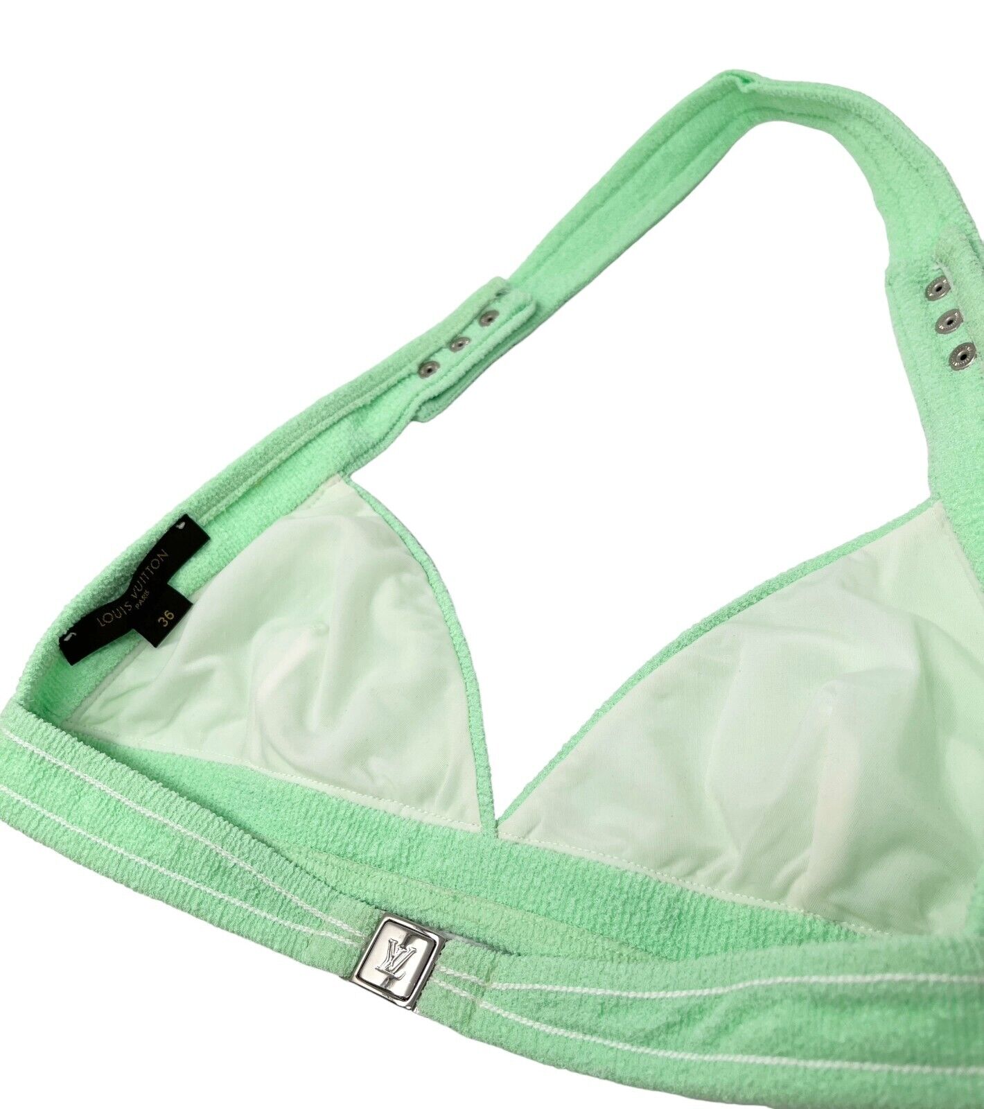 LOUIS VUITTON Vintage LV Logo Swimsuit Bikini #36 Green Polyester RankAB+