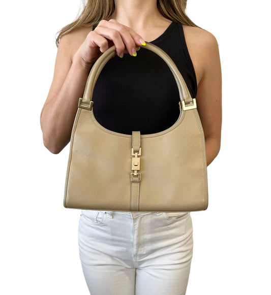 GUCCI Vintage Micro GG Monogram Logo Jackie Mini Bag Beige Gold Leather