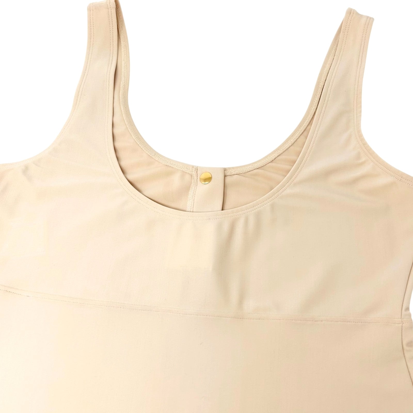 CHANEL Vintage 97C CC Logo Swimsuit Swimwear One-piece Button #40 Beige Nylon