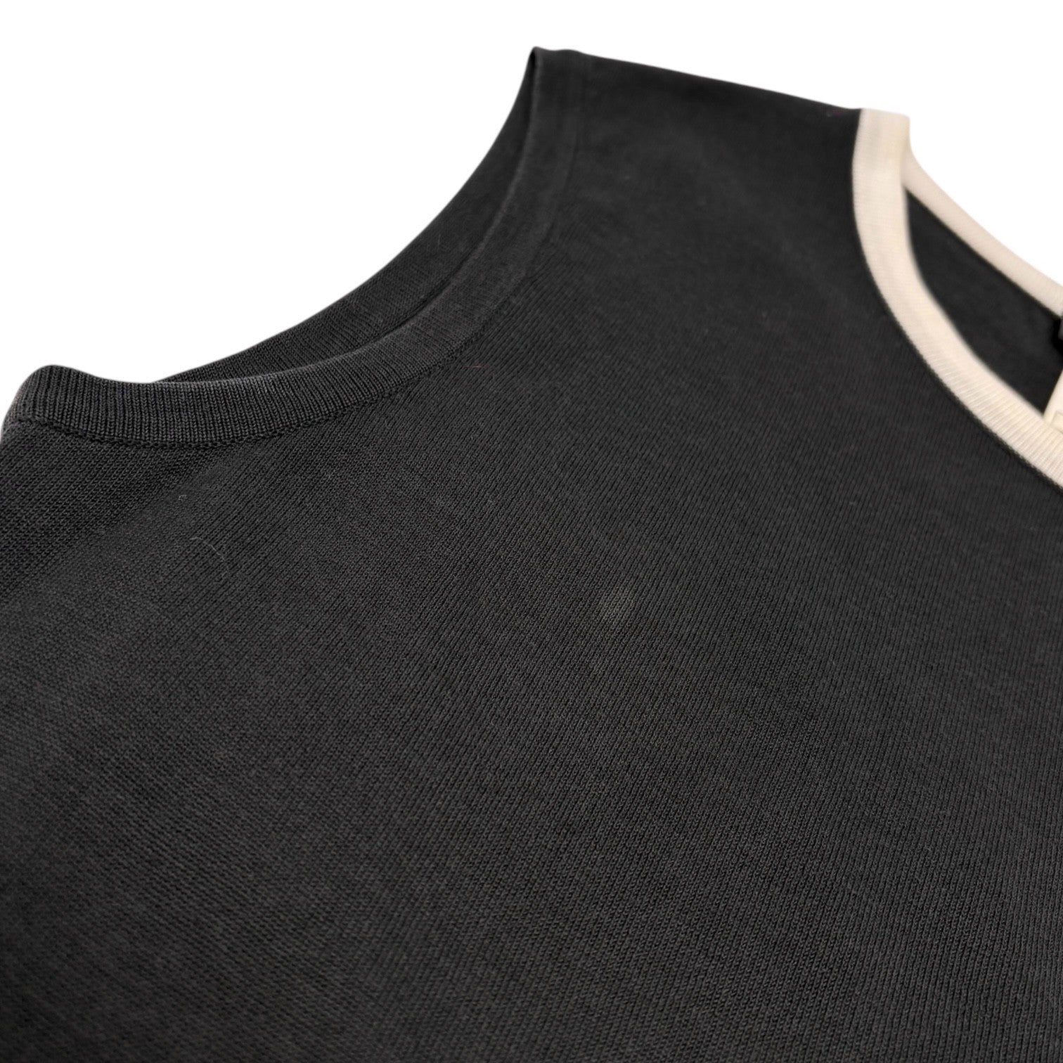 CHANEL Vintage 96P CC Mark Logo Knit Tank Top #38 Black White Cotton Sleeveless