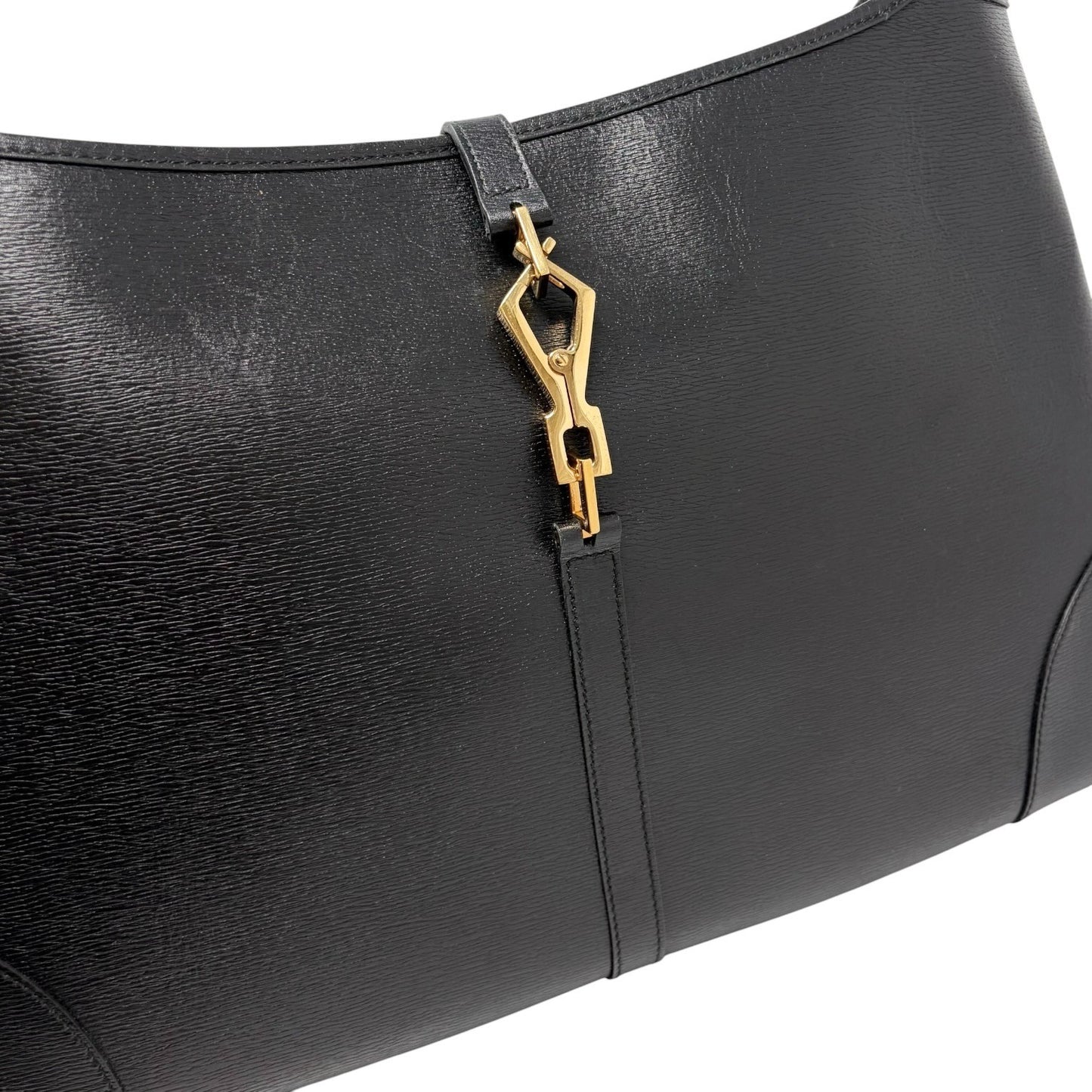GUCCI Vintage Bamboo Jackie Hobo Shoulder Bag Black Gold Leather 902435