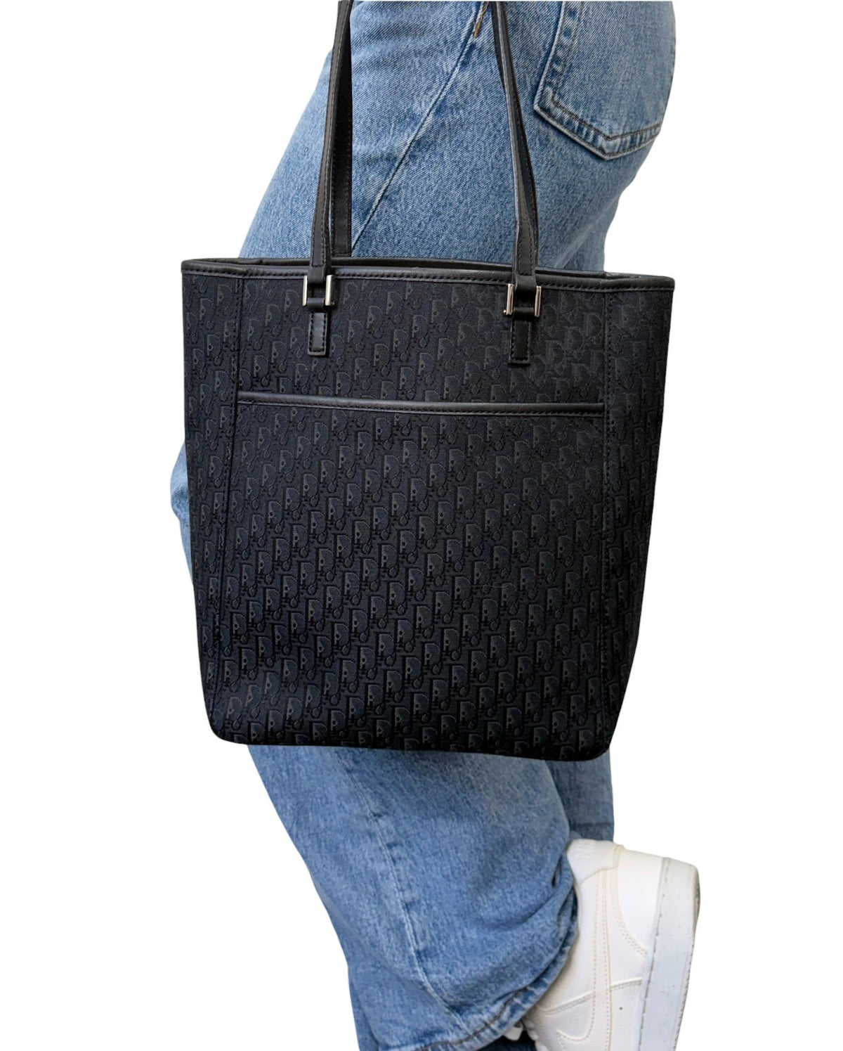 Christian Dior Vintage 2003 Trotter Monogram Tote Shoulder Bag Black 902343