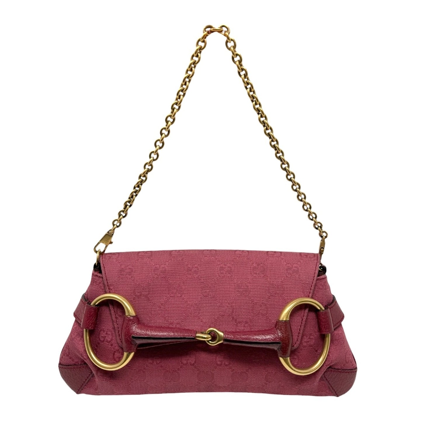 GUCCI Vintage GG Monogram Horsebit Chain Shoulder Bag Pochette Pink 901818