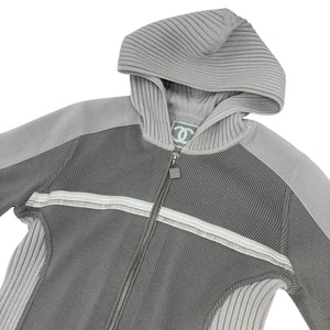 CHANEL Sport Vintage 04A CC Logo Zip Hoodie Top #42 Jacket Gray White Wool