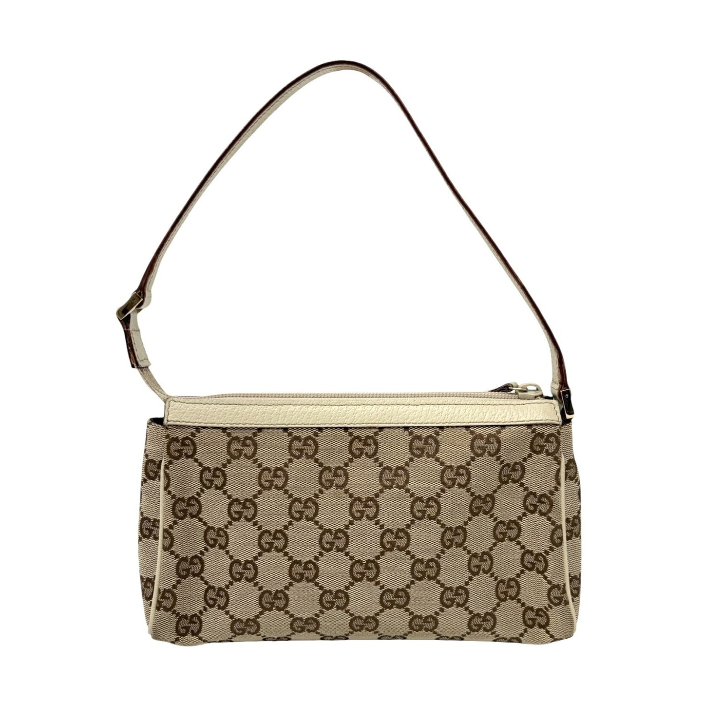 GUCCI Vintage GG Monogram Abbey Logo Mini Shoulder Bag White Brown Canvas