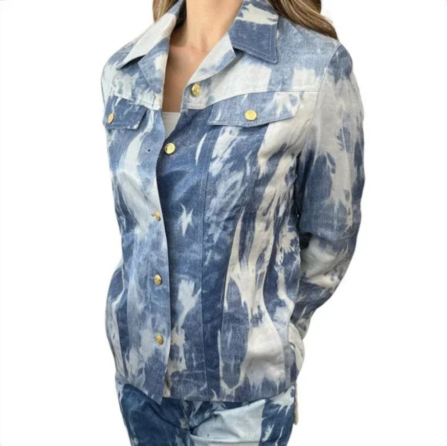 Christian Dior Vintage 2000 Galliano Jacket Pants Set #38 Tie-Dye Blue Gold