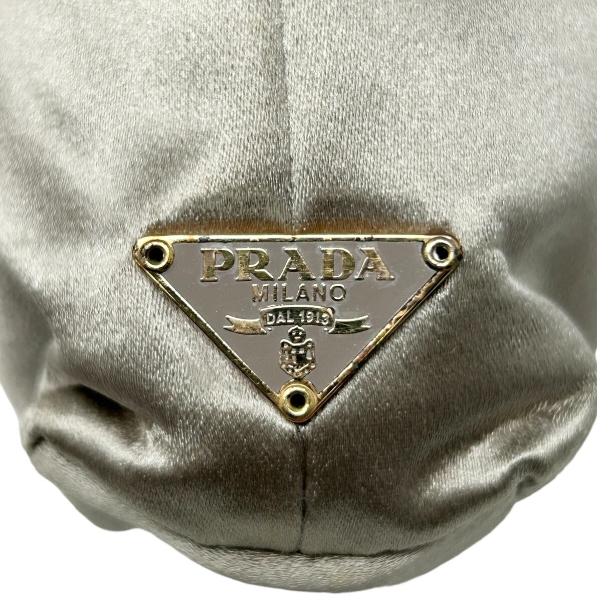 PRADA Vintage Logo Mini Bag Pouch Pochette Silver Gold Satin Rank AB