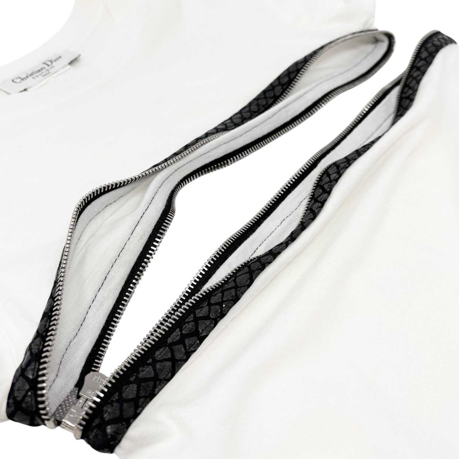 Christian Dior Vintage 2001 Zip T-shirt Top #38 White Cotton Shortsleeve