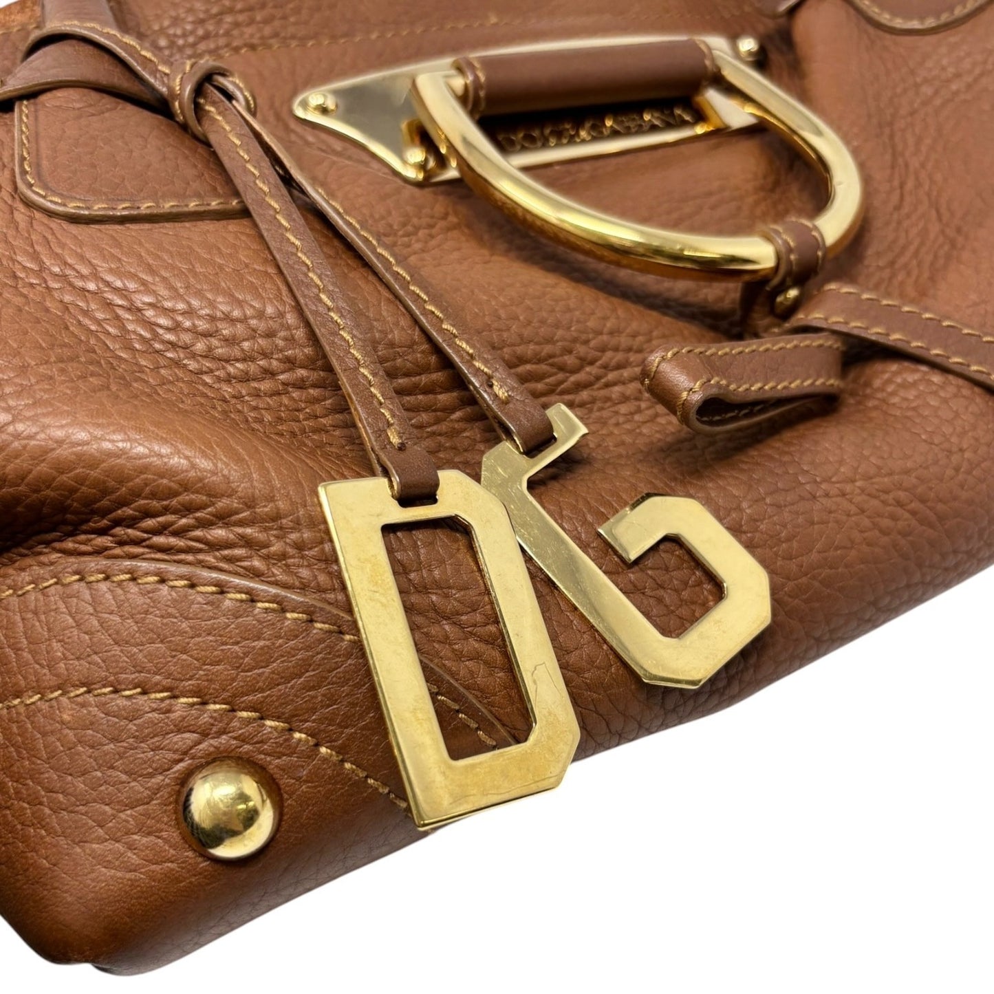 DOLCE&GABBANA Vintage DG Logo Shoulder Tote Bag Brown Gold Leather 902064
