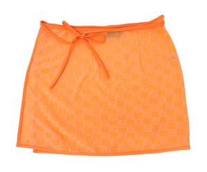 FENDI Vintage Zucchino Logo Wrap Mini Skirt #42 Neon Orange Nylon Tie RankAB+