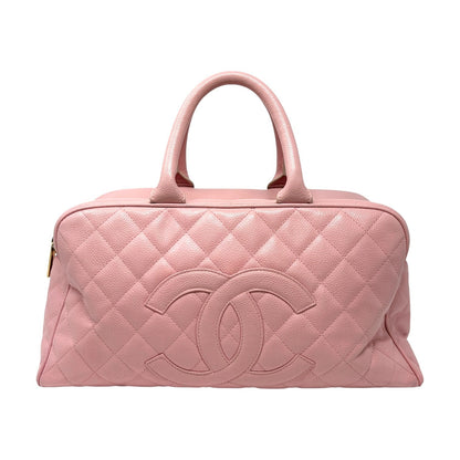 CHANEL Vintage Bic CC Logo Timeless Quilted Leather Boston Bag Pink 902272