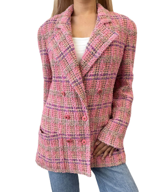 CHANEL Vintage 94A CC Logo Button Tweed Blazer Jacket Pink Multicolor Wool