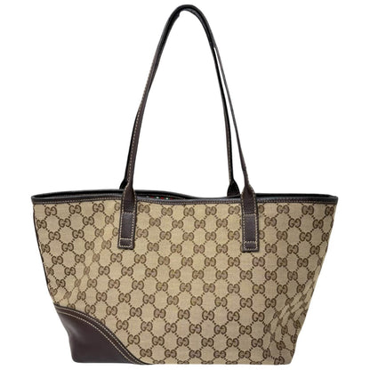 GUCCI Vintage GG Monogram Tote Shoulder Bag Brown Beige Canvas Leather 902323