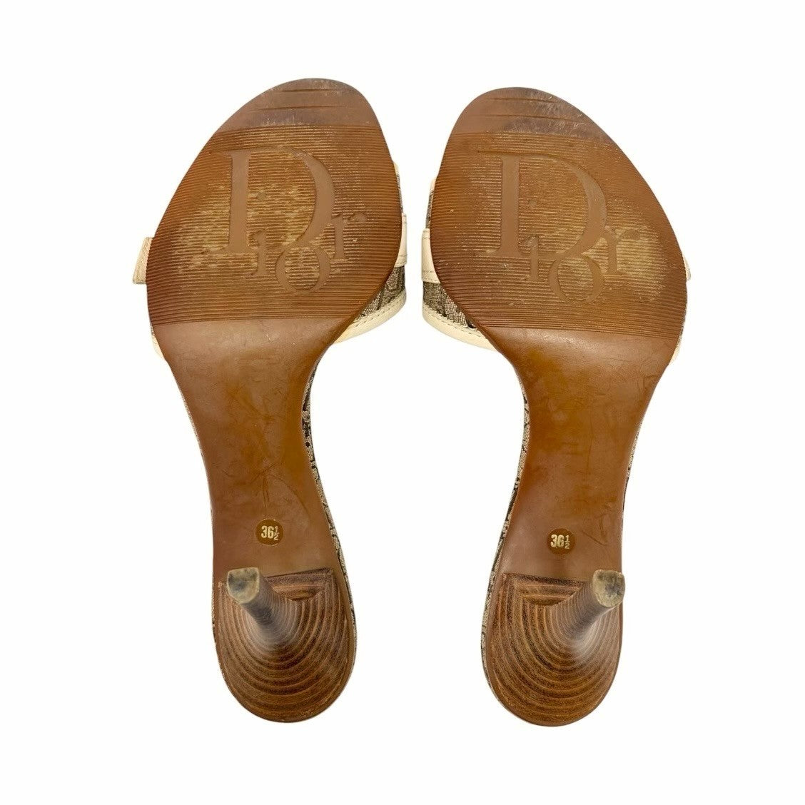 Christian Dior Vintage Trotter Monogram Sandals Heels #36.5 Beige Cream 902256