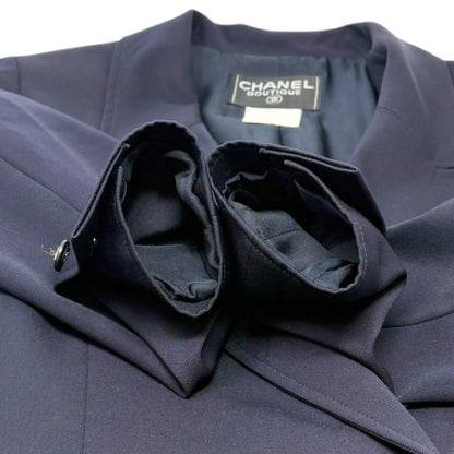 CHANEL Vintage 97P CC Logo Button Blazer Jacket #42 Dark Blue Gold Wool Pocket