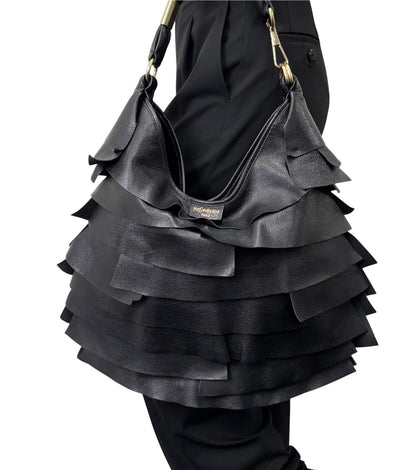 Yves Saint Laurent Vintage YSL Saint Tropez Frill Shoulder Bag Black 902378