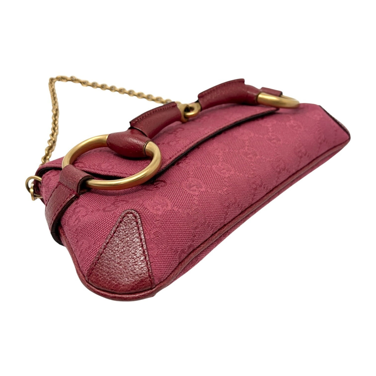 GUCCI Vintage GG Monogram Horsebit Chain Shoulder Bag Pochette Pink 902381