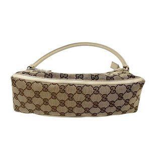 GUCCI Vintage GG Monogram Logo Shoulder Bag Zip Beige Silver Canvas Pochette
