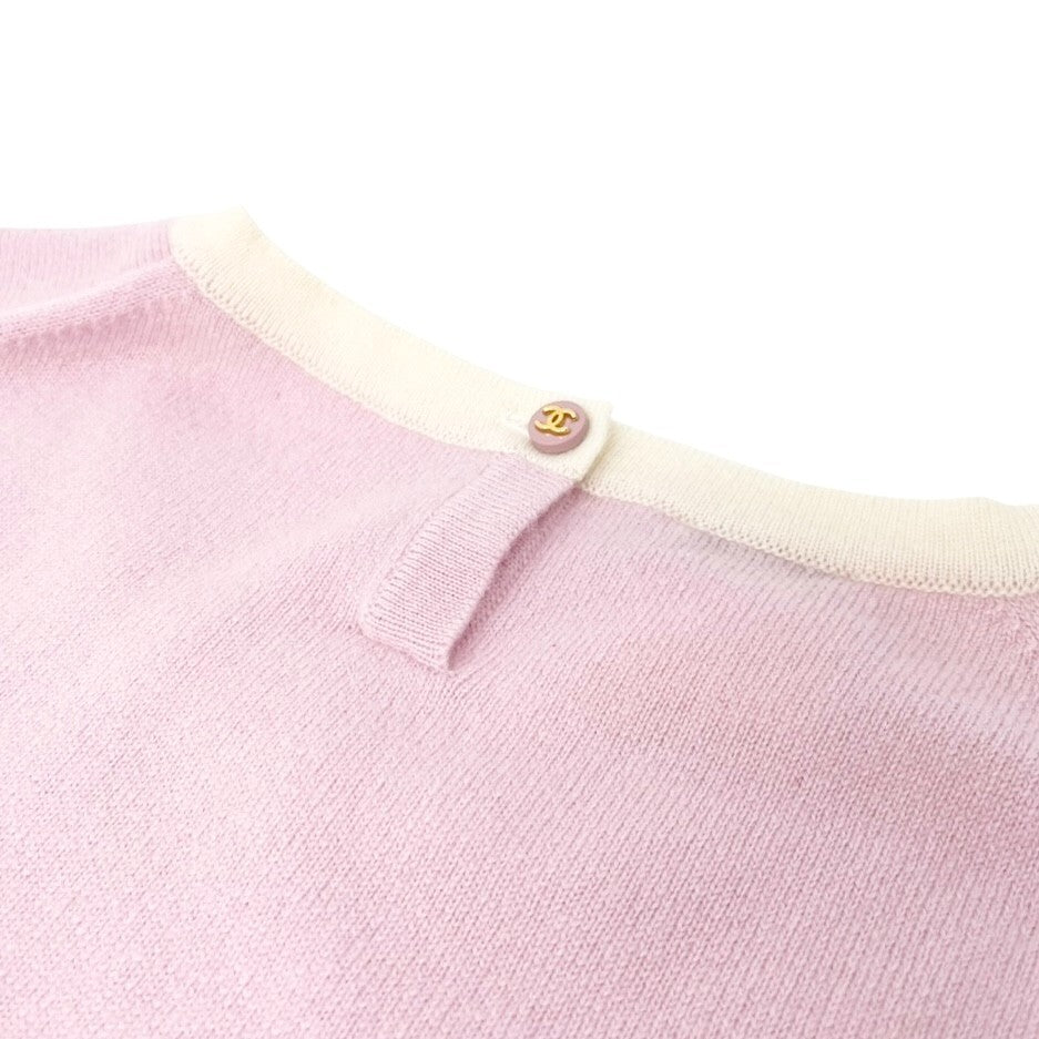 CHANEL Vintage 96C CC Mark Logo Knit Top T-shirt #38 Pink Cashmere Button