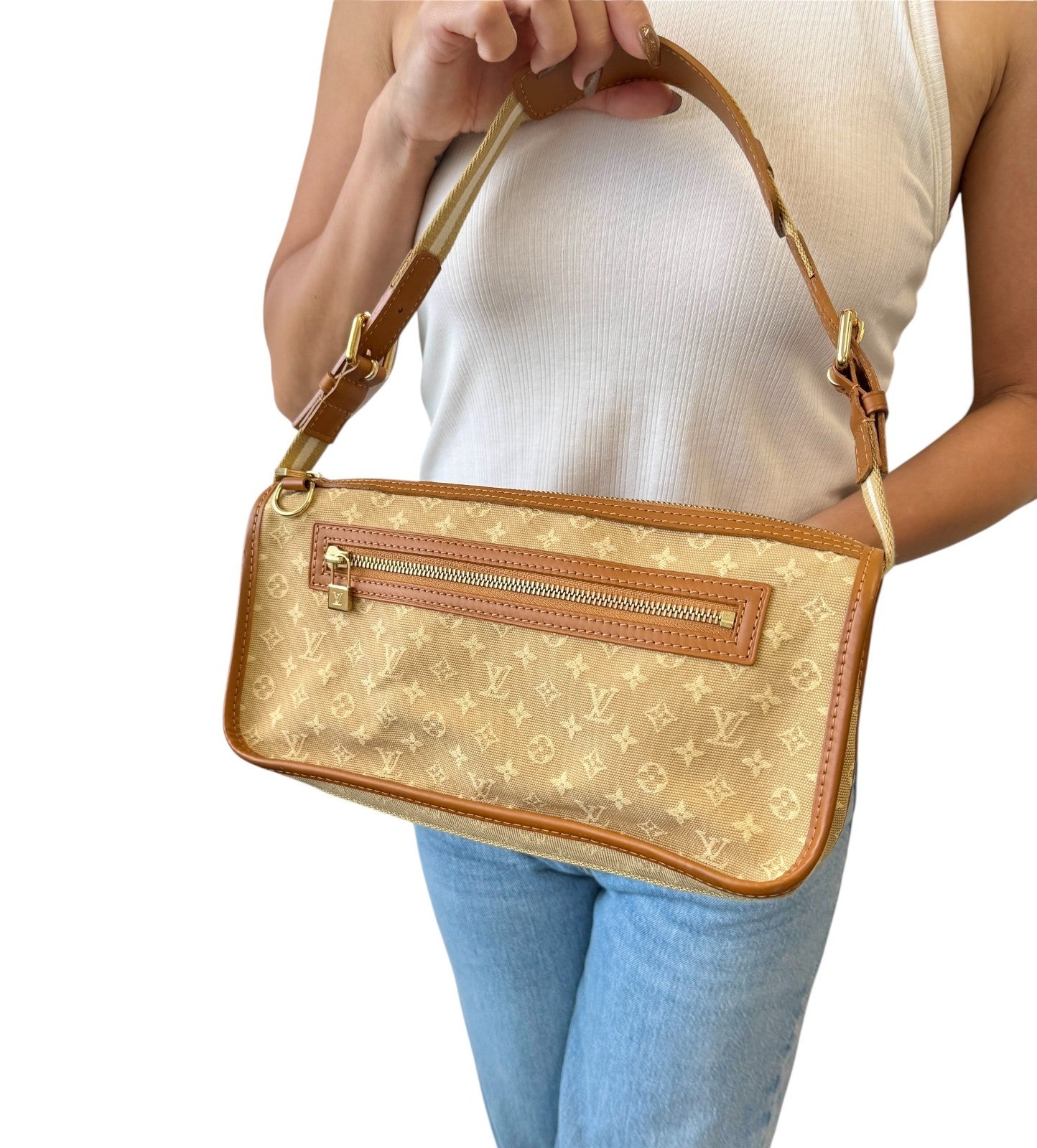 LOUIS VUITTON Vintage Logo Monogram Kathleen Pochette Shoulder Bag Beige Canvas