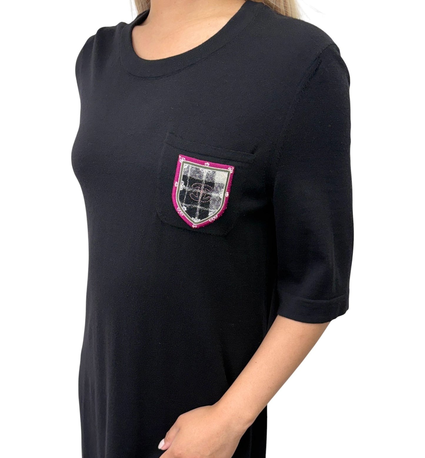 CHANEL Vintage P46568 CC Logo Patch T-shirt Dress #40 Black Purple 901866