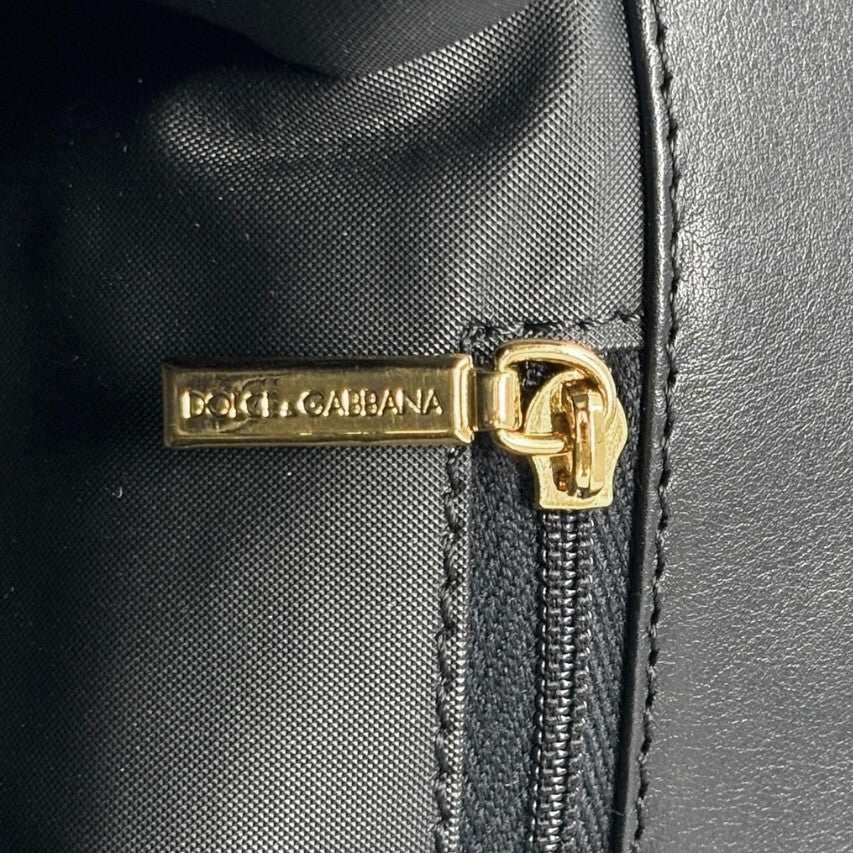 DOLCE&GABBANA Vintage D&G Logo Shoulder Bag White Black Gold Canvas Leather