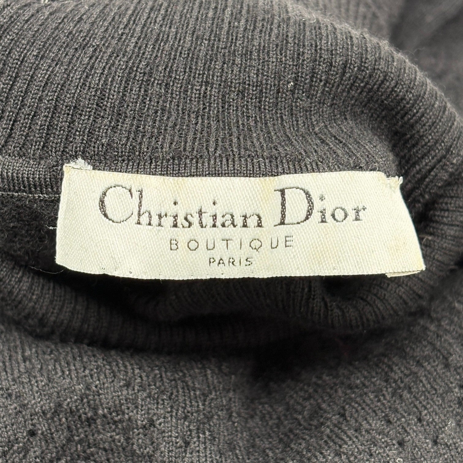 Christian Dior Vintage Logo Turtleneck Knit Mesh Sweater Long Sleeve Black