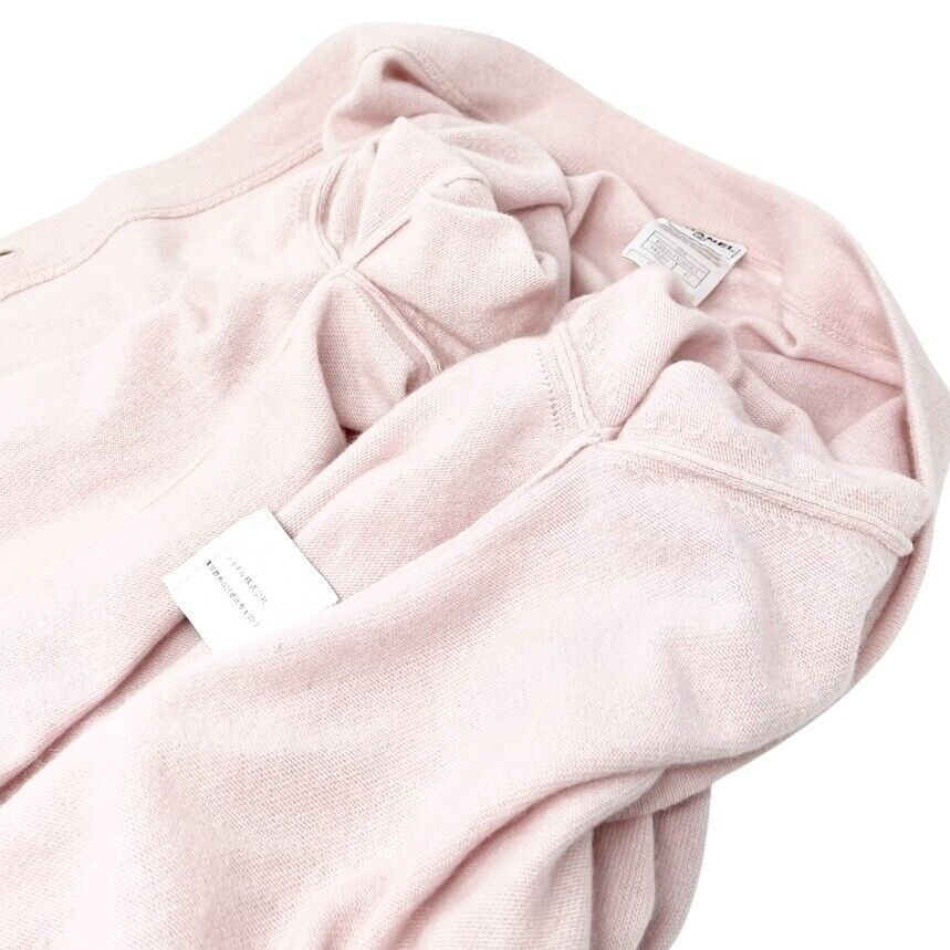 CHANEL Vintage 01A CC Mark Logo Knit Cardigan #42 Pink Brown Cashmere Stitch