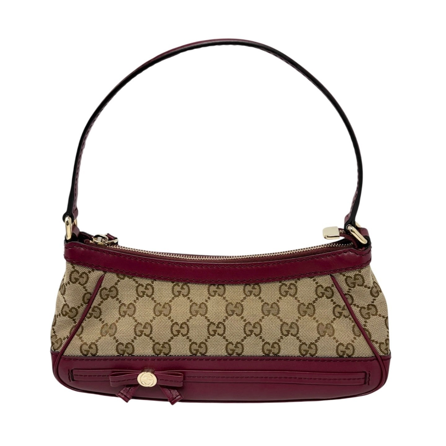 GUCCI Vintage GG Logo Monogram Canvas Mayfair Shoulder Bag Beige Pink Ribbon
