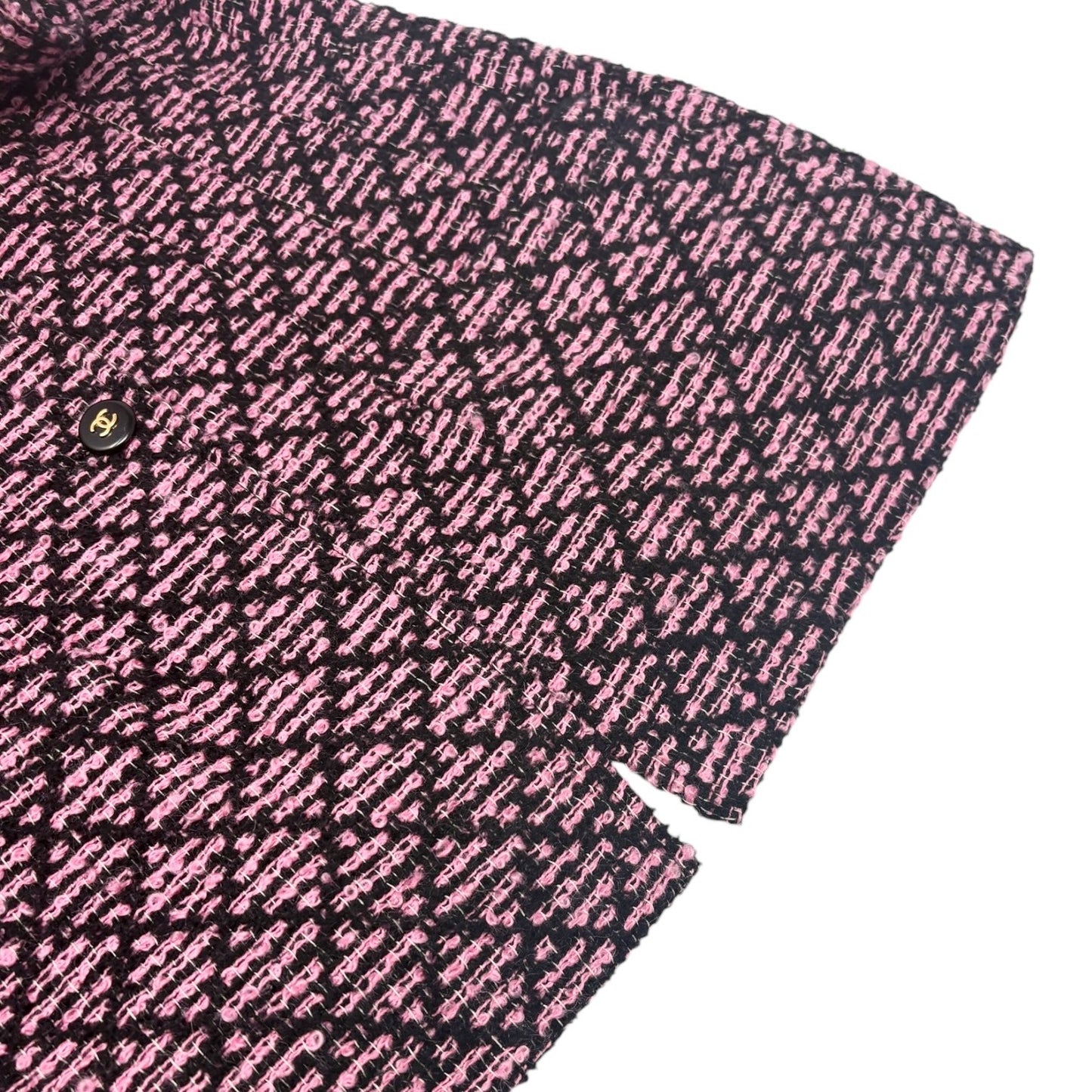 CHANEL Vintage 95A CC Logo Tweed Jacket #44 Pink Black Button Wool 902592