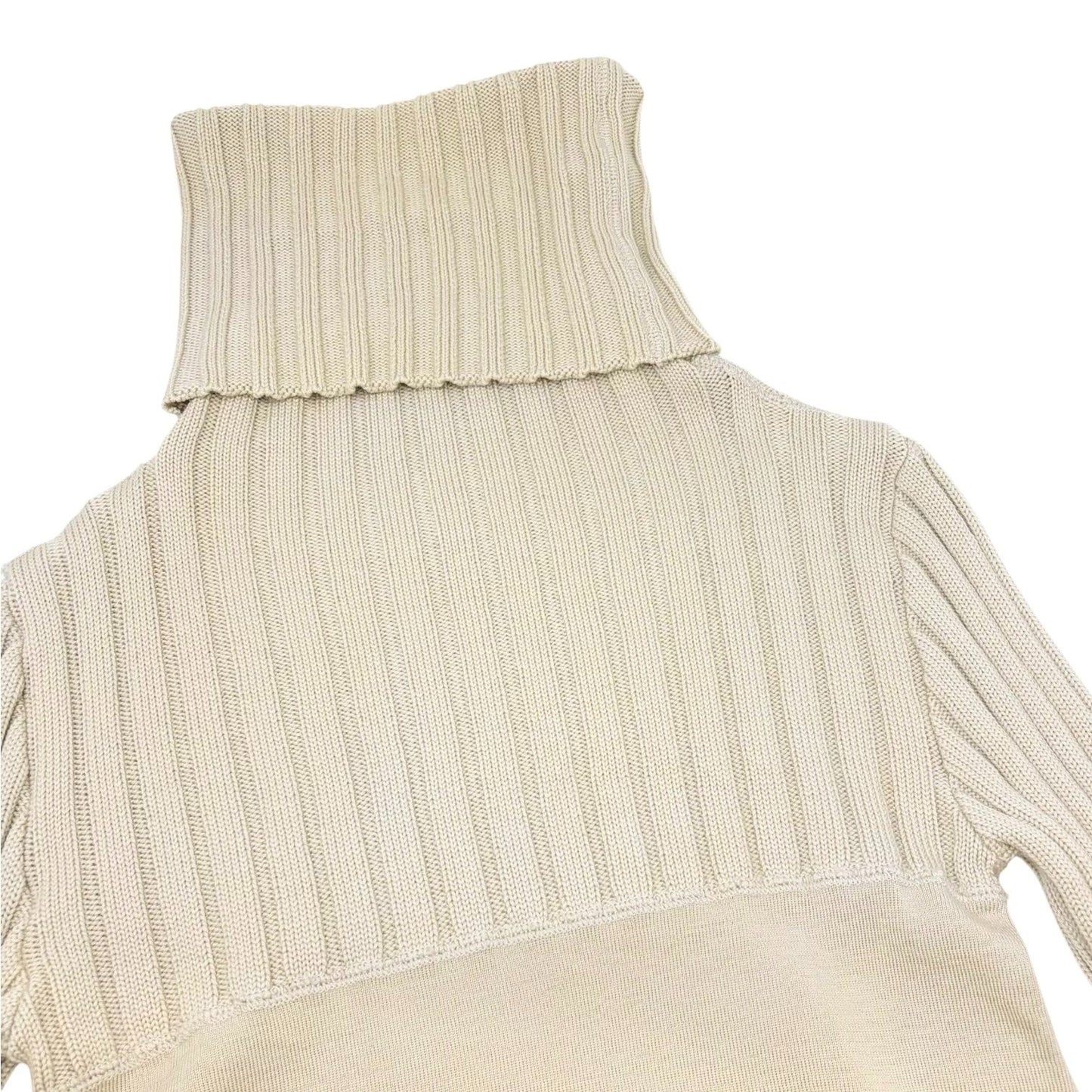 CHANEL Vintage 01A CC Logo Rib Knit Turtleneck Sweater Top #42 Beige 902074