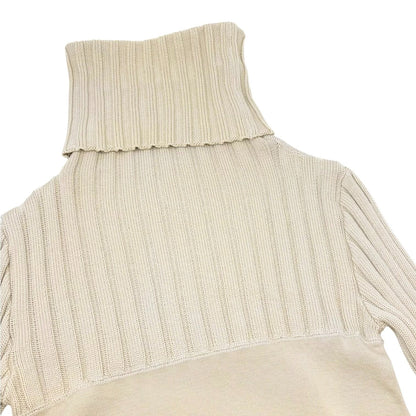 CHANEL Vintage 01A CC Logo Rib Knit Turtleneck Sweater Top #42 Beige 902074