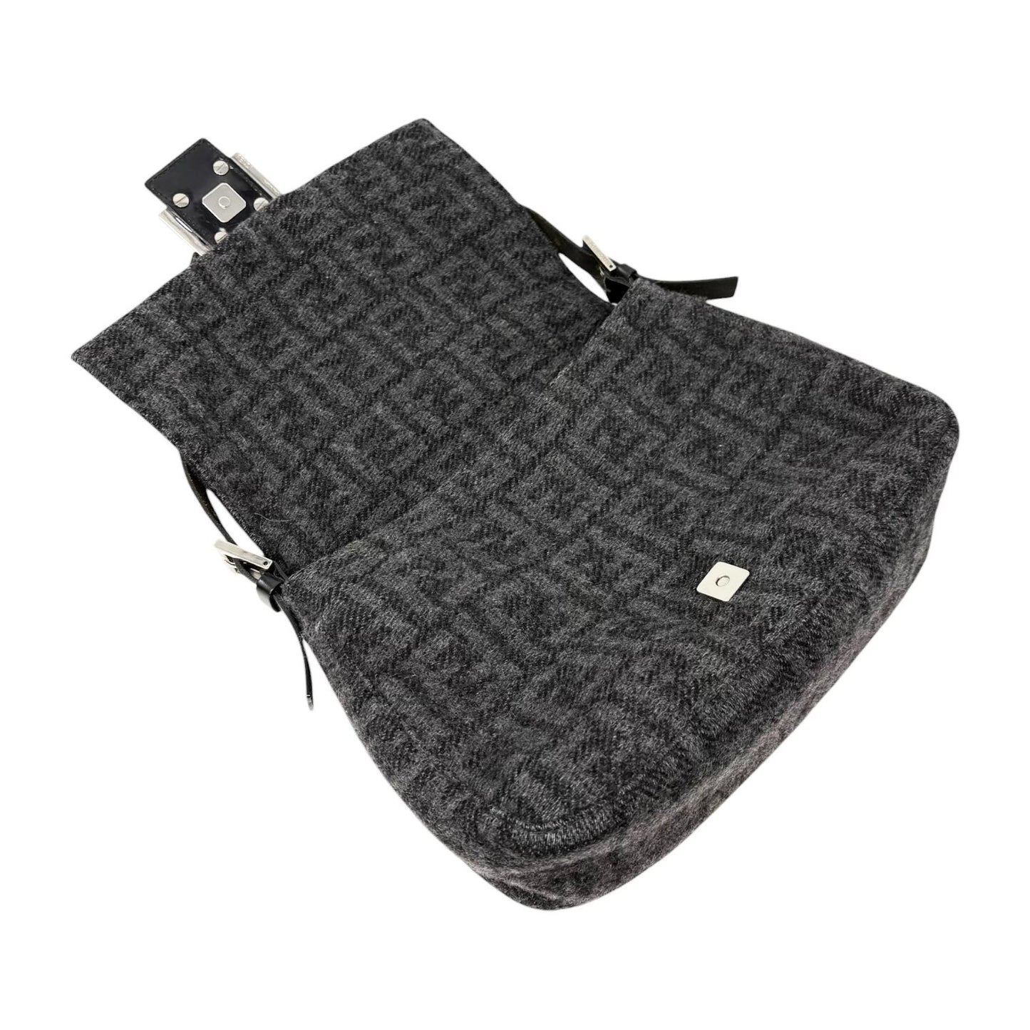 FENDI Vintage Zucca FF Logo Mamma Baguette Shoulder Bag Gray Black Wool