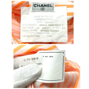 CHANEL Vintage P04044 CC Mark Logo Stripe Shirt Top #40 Orange Cotton Rank AB