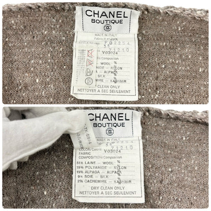 CHANEL Vintage 93A CC Logo Button Long Knit Cardigan Sweater #36 Beige Gray