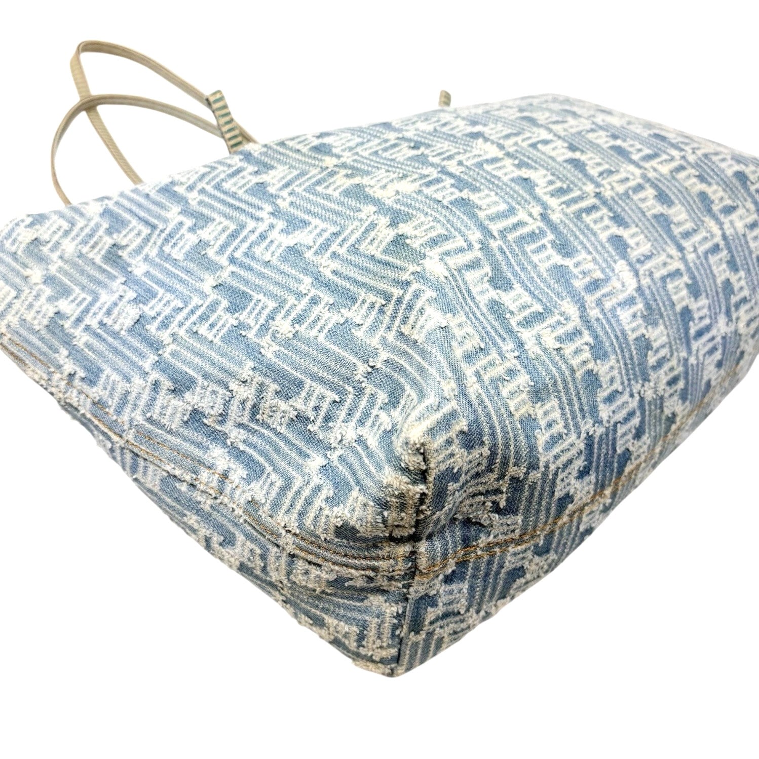 FENDI Vintage Zucca Monogram Denim Shoulder Tote Large Bag Blue FF Logo
