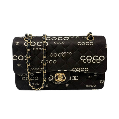CHANEL Vintage CC Logo Print Turnlock Quilted Chain Shoulder Bag Black 901823